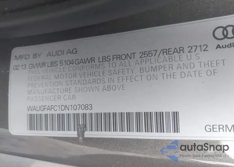 2013 Audi A6 2.0T Premium из США, поврежденный, VIN WAUGFAFC1DN107083